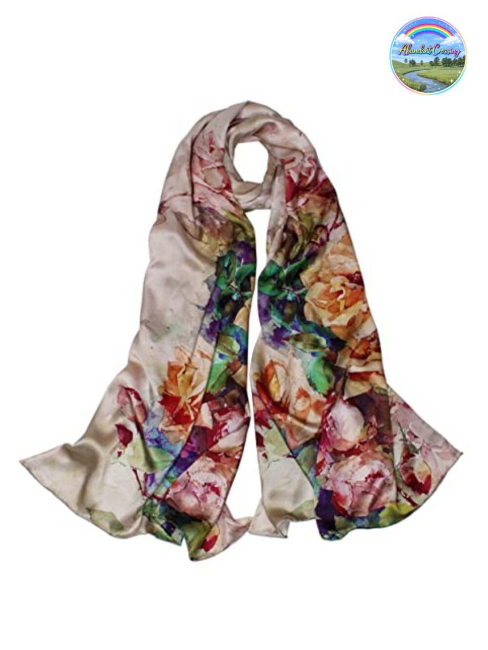 100% Mulberry Silk Long Scarf Floral Print Satin Finish 67x21